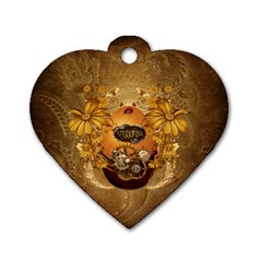 Awesome Steampunk Easter Egg With Flowers, Clocks And Gears Dog Tag Heart (two Sides) by FantasyWorld7