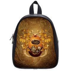 Awesome Steampunk Easter Egg With Flowers, Clocks And Gears School Bag (small) by FantasyWorld7