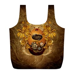 Awesome Steampunk Easter Egg With Flowers, Clocks And Gears Full Print Recycle Bag (l) by FantasyWorld7