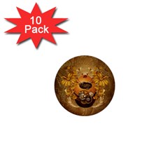 Awesome Steampunk Easter Egg With Flowers, Clocks And Gears 1  Mini Buttons (10 Pack)  by FantasyWorld7