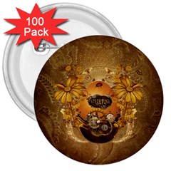 Awesome Steampunk Easter Egg With Flowers, Clocks And Gears 3  Buttons (100 Pack)  by FantasyWorld7