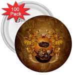 Awesome Steampunk Easter Egg With Flowers, Clocks And Gears 3  Buttons (100 pack)  Front