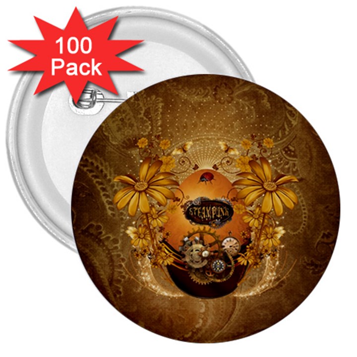 Awesome Steampunk Easter Egg With Flowers, Clocks And Gears 3  Buttons (100 pack) 