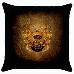 Awesome Steampunk Easter Egg With Flowers, Clocks And Gears Throw Pillow Case (black) by FantasyWorld7