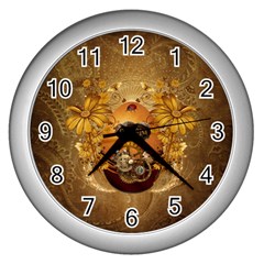 Awesome Steampunk Easter Egg With Flowers, Clocks And Gears Wall Clock (silver) by FantasyWorld7