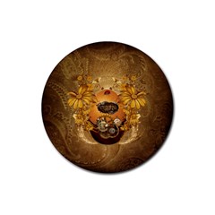 Awesome Steampunk Easter Egg With Flowers, Clocks And Gears Rubber Round Coaster (4 Pack)  by FantasyWorld7