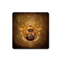 Awesome Steampunk Easter Egg With Flowers, Clocks And Gears Square Magnet by FantasyWorld7