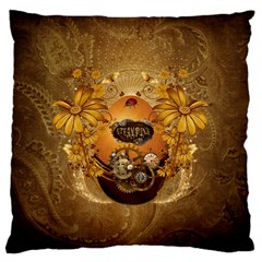 Awesome Steampunk Easter Egg With Flowers, Clocks And Gears Large Cushion Case (one Side) by FantasyWorld7