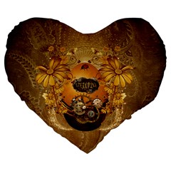 Awesome Steampunk Easter Egg With Flowers, Clocks And Gears Large 19  Premium Heart Shape Cushions by FantasyWorld7