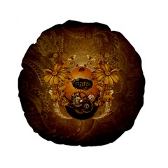 Awesome Steampunk Easter Egg With Flowers, Clocks And Gears Standard 15  Premium Flano Round Cushions by FantasyWorld7