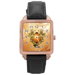 Wonderful Easter Egg With Flowers And Snail Rose Gold Leather Watch 