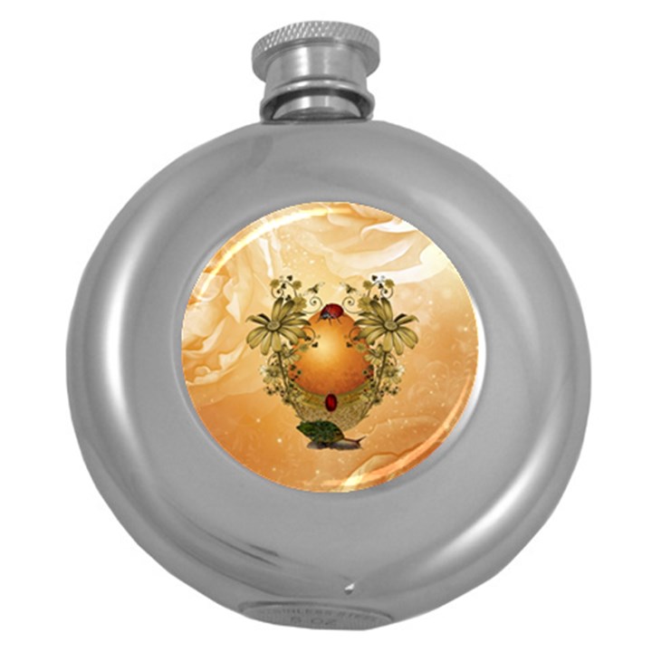 Wonderful Easter Egg With Flowers And Snail Round Hip Flask (5 oz)