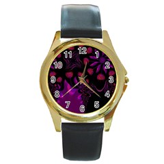 Background Red Purple Black Color Round Gold Metal Watch by Pakrebo