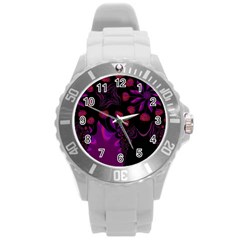 Background Red Purple Black Color Round Plastic Sport Watch (l) by Pakrebo