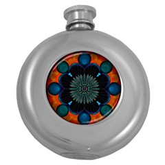 Ornament Fractal Pattern Background Round Hip Flask (5 Oz) by Pakrebo