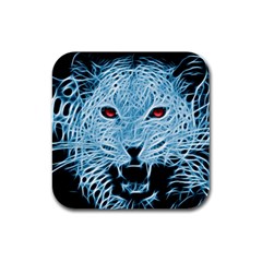 Animals Leopard Fractal Photoshop Rubber Square Coaster (4 Pack)  by Pakrebo