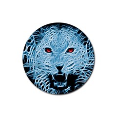 Animals Leopard Fractal Photoshop Rubber Coaster (round)  by Pakrebo