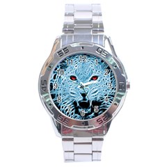 Animals Leopard Fractal Photoshop Stainless Steel Analogue Watch by Pakrebo