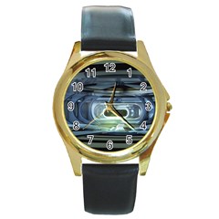 Spaceship Interior Stage Design Round Gold Metal Watch by Pakrebo