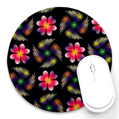 Pattern Flowers Wallpaper Round Mousepads by Pakrebo