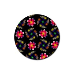 Pattern Flowers Wallpaper Rubber Coaster (round)  by Pakrebo