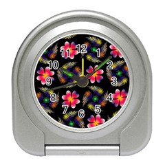 Pattern Flowers Wallpaper Travel Alarm Clock by Pakrebo