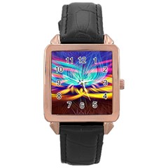 Colorful Chakra Lsd Spirituality Rose Gold Leather Watch  by Pakrebo