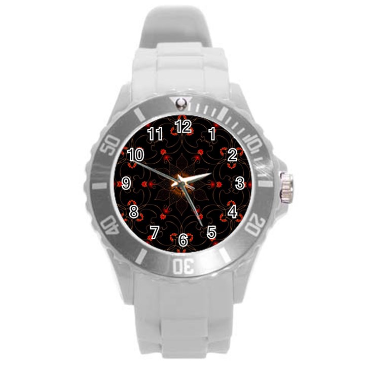 Ornament Background Tender Web Round Plastic Sport Watch (L)