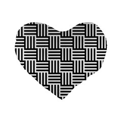 Black And White Basket Weave Standard 16  Premium Heart Shape Cushions by retrotoomoderndesigns