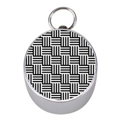 Black And White Basket Weave Mini Silver Compasses by retrotoomoderndesigns