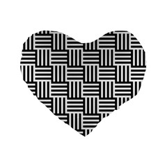 Black And White Basket Weave Standard 16  Premium Flano Heart Shape Cushions by retrotoomoderndesigns