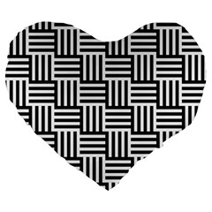 Black And White Basket Weave Large 19  Premium Flano Heart Shape Cushions by retrotoomoderndesigns