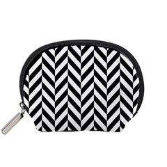 Black And White Herringbone Accessory Pouch (small) by retrotoomoderndesigns