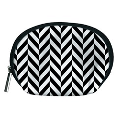 Black And White Herringbone Accessory Pouch (medium) by retrotoomoderndesigns