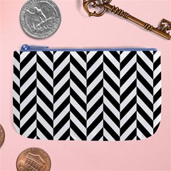 Black And White Herringbone Large Coin Purse by retrotoomoderndesigns