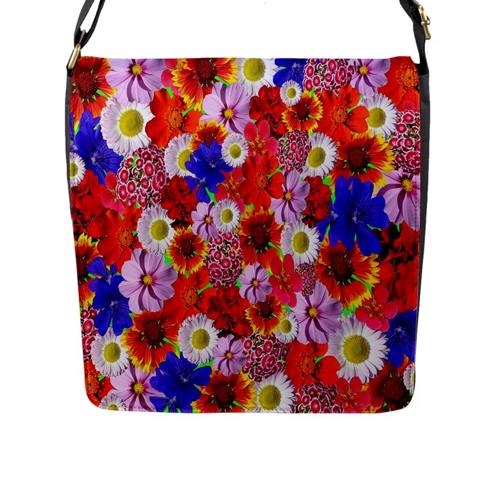 Multicolored Daisies Flap Closure Messenger Bag (L)