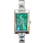 Dinosaur Family - Green - Rectangle Italian Charm Watch Front