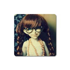 Red Braids Girl Old Square Magnet by snowwhitegirl