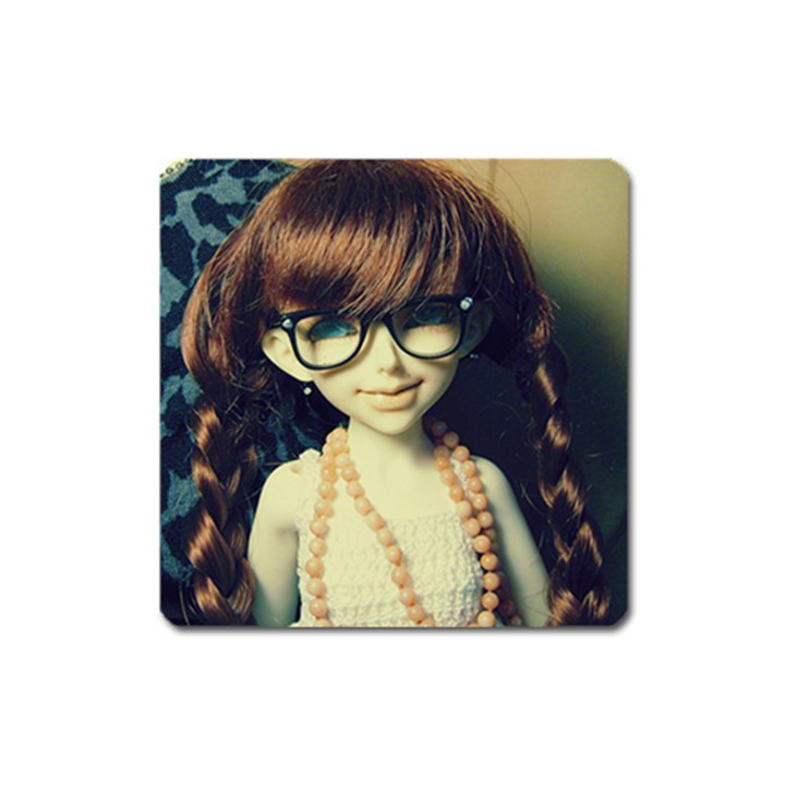 Red Braids Girl Old Square Magnet