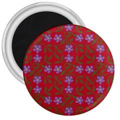 Red With Purple Flowers 3  Magnets