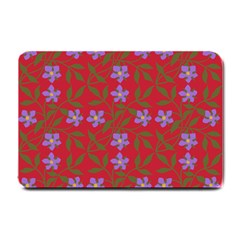 Red With Purple Flowers Small Doormat  by snowwhitegirl