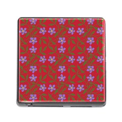 Red With Purple Flowers Memory Card Reader (square 5 Slot) by snowwhitegirl