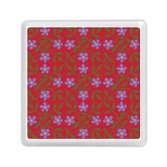 Red With Purple Flowers Memory Card Reader (square) by snowwhitegirl