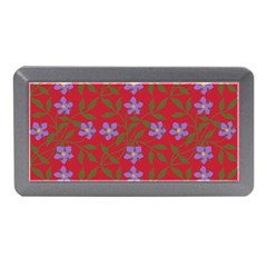 Red With Purple Flowers Memory Card Reader (mini) by snowwhitegirl