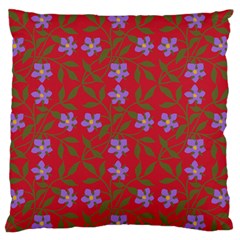 Red With Purple Flowers Large Flano Cushion Case (one Side) by snowwhitegirl