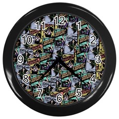 Comic Books Pattern Wall Clock (black) by snowwhitegirl