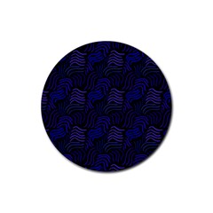 Blue & Black Waves Rubber Coaster (round) 