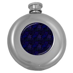 Blue & Black Waves Round Hip Flask (5 Oz) by modernwhimsy