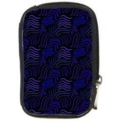 Blue & Black Waves Compact Camera Leather Case by modernwhimsy