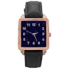 Blue & Black Waves Rose Gold Leather Watch 